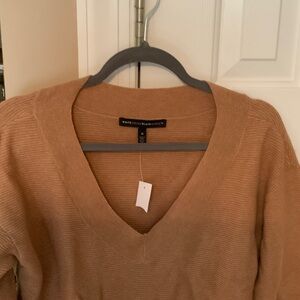 White House Black Market Tan V-Neck Sweater NWT
